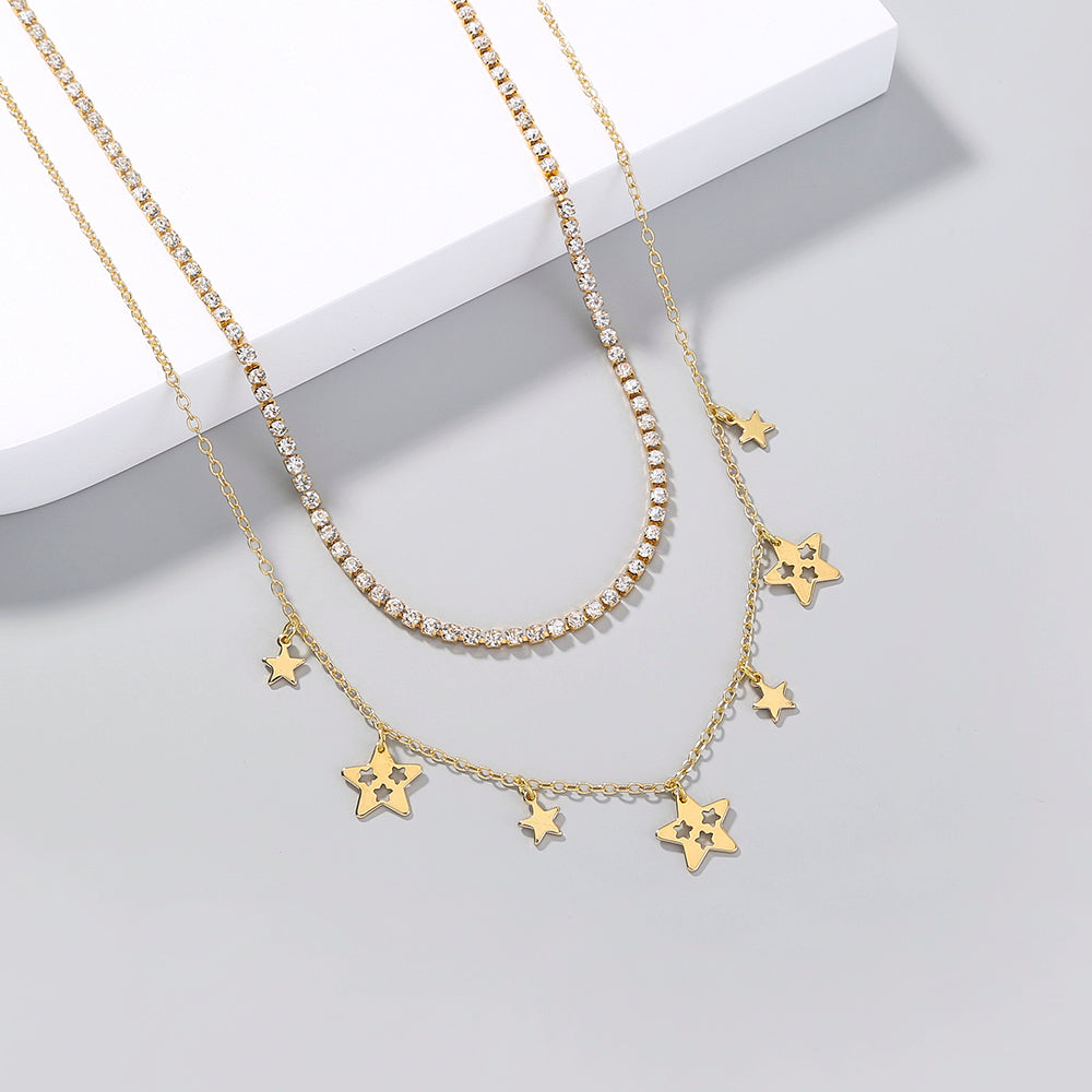 Stars White Diamonds Layered Necklaces