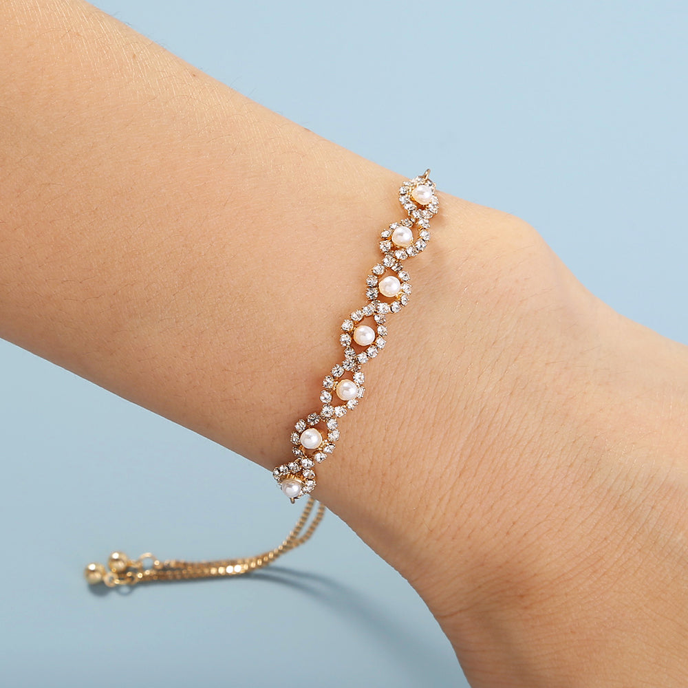 Wave Cross Pearl & Zicron Bracelet