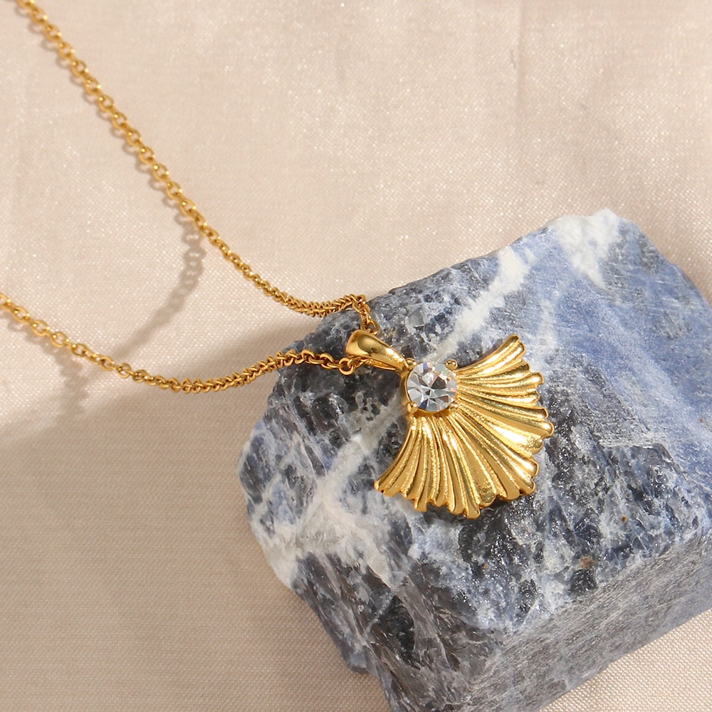 French Ginkgo Crystal Pendant Necklace