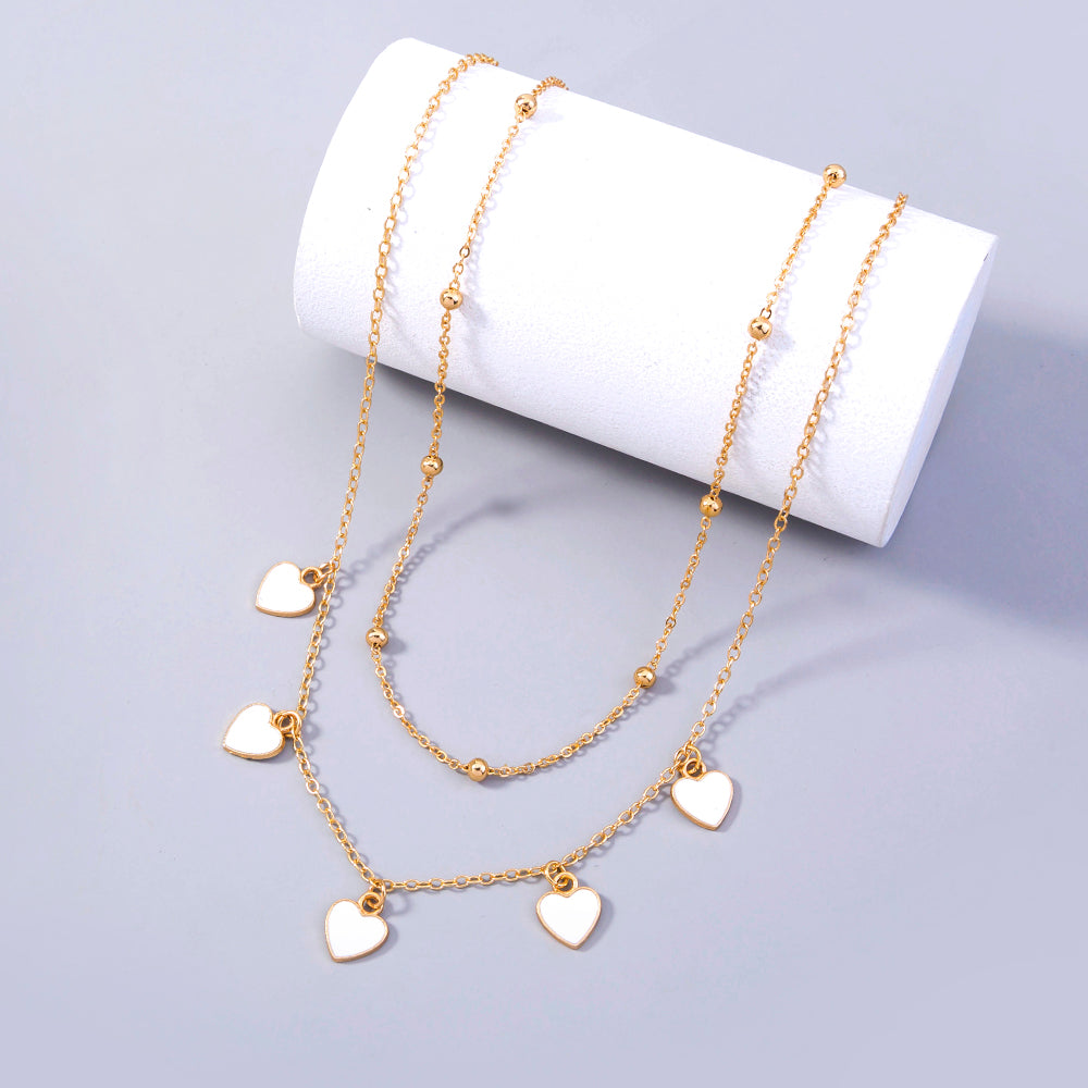 White Heart Layered Necklace